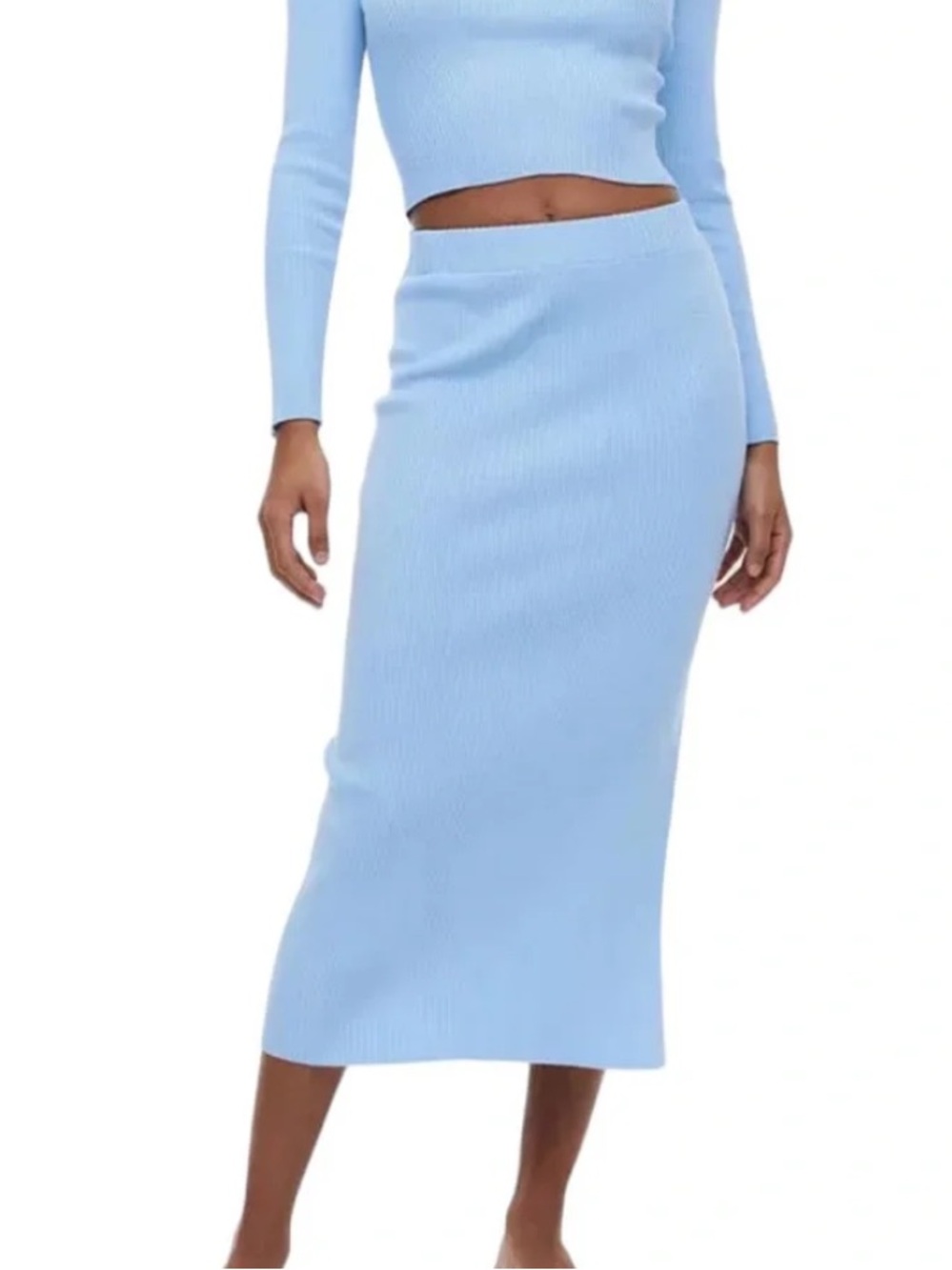 H&M Knit Pencil Skirt in Light Blue Ribbed Knit Skirt NWT